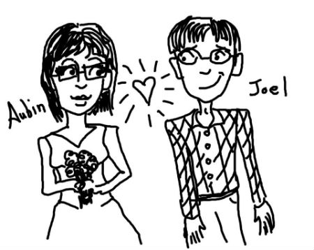 Aubin and Joel's wedding announcement drawing