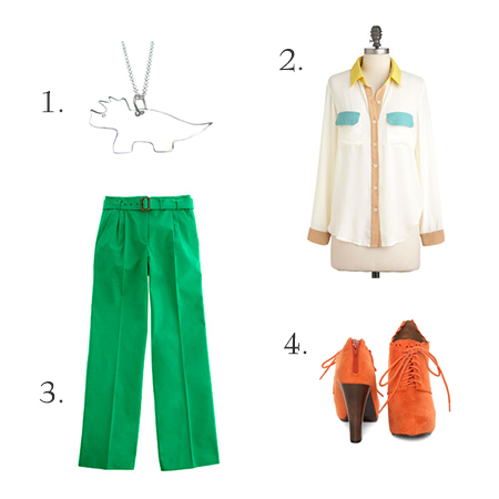 Emily's Turtle Love Co inspired outfit post featuring our Triceratops Dinosaur Necklace