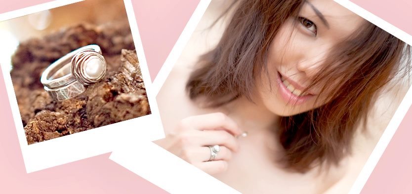 Turtle Love Co.'s Nested White Pearl Engagement Ring Set