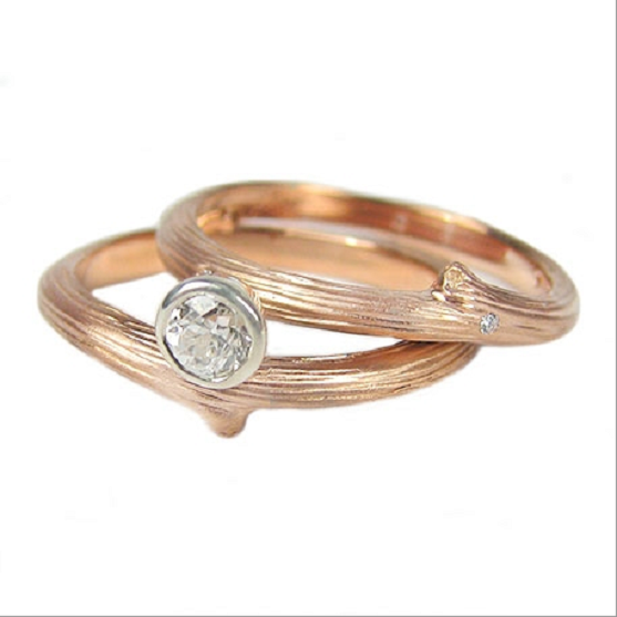 Diamond Vine Engagement Ring and Rose Gold Vine Ring with Diamonds