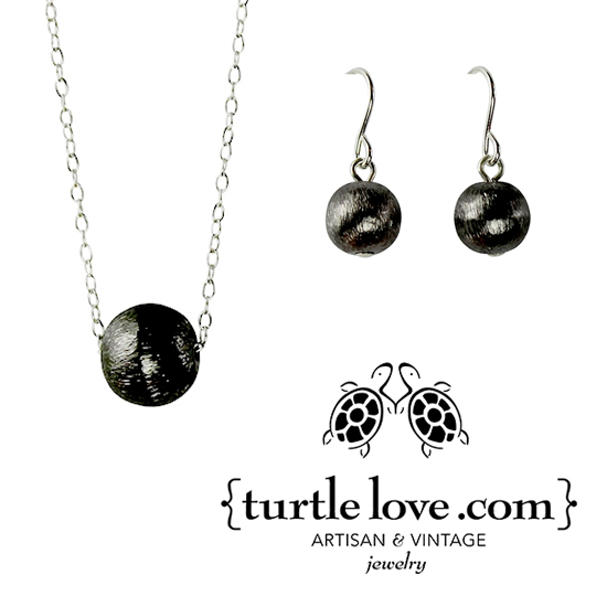 Black Black Ball Earrings and Black Ball Necklace from Turtle Love .com