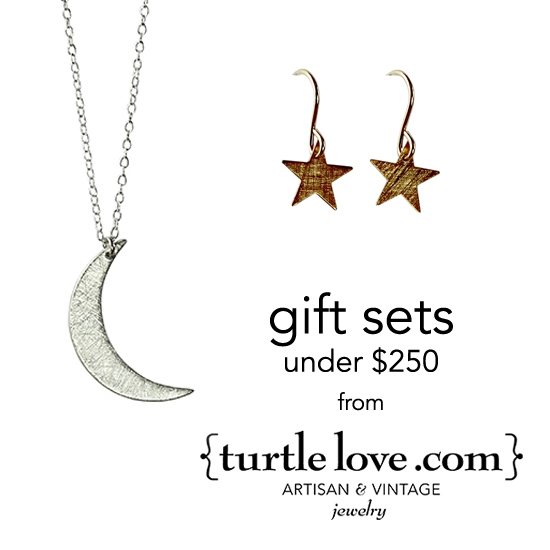 Crescent Moon Necklace and Gold Star Earrings from TurtleLove.com