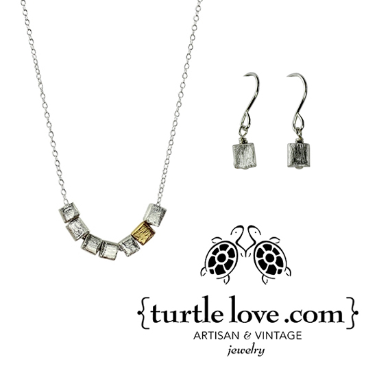 Silver Block Earrings and Necklace from TurtleLove.com